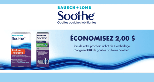 2 $ de rabais à l'achat de gouttes oculaires Soothe