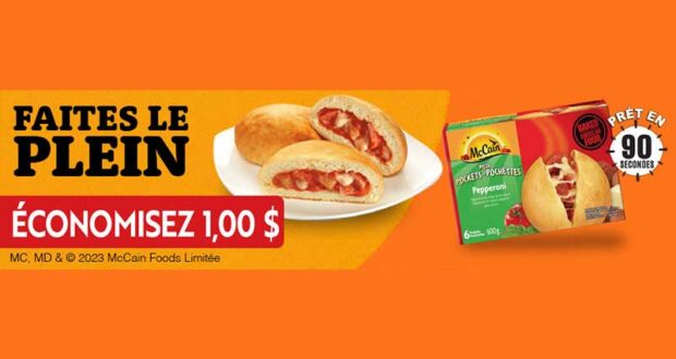 Coupon de 1$ à l’achat d’un produit PIZZA POCHETTES McCain