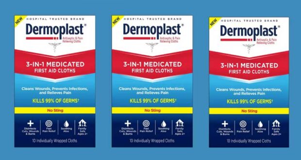 Échantillons GRATUITS de lingettes médicamenteuses Dermoplast 3 en 1