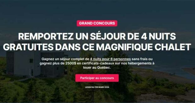 Gagnez un séjour de 4 nuits dans un chalet en Gaspésie (3500 $)