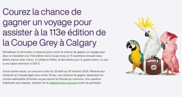 Gagnez un voyage pour deux personnes à Calgary (5000 $)
